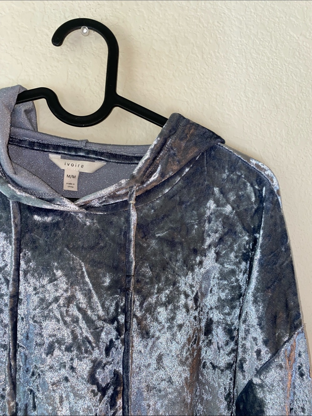 🐛Gray-Blue Crushed Velvet Cropped Pull-Over Hoodie!